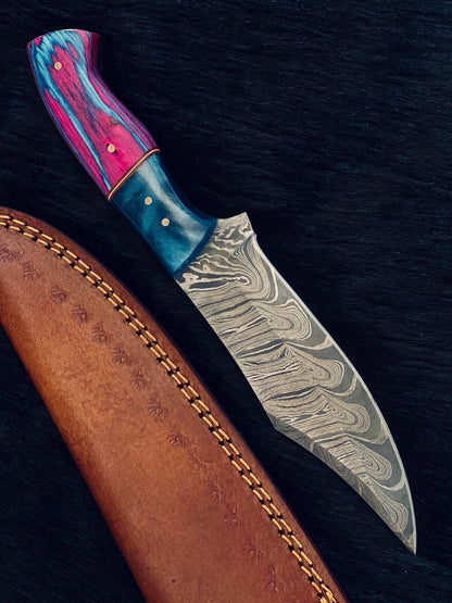 Heritage Forge 9.75 Inch Damascus Steel Bowie Knife Camel Bone and Wood Handle