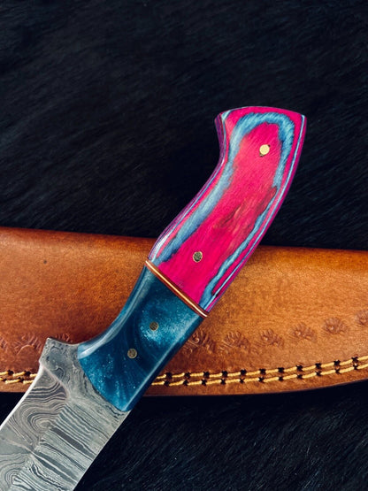 Heritage Forge 9.75 Inch Damascus Steel Bowie Knife Camel Bone and Wood Handle