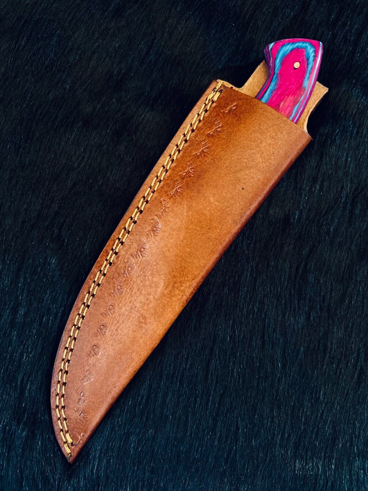 Heritage Forge 9.75 Inch Damascus Steel Bowie Knife Camel Bone and Wood Handle