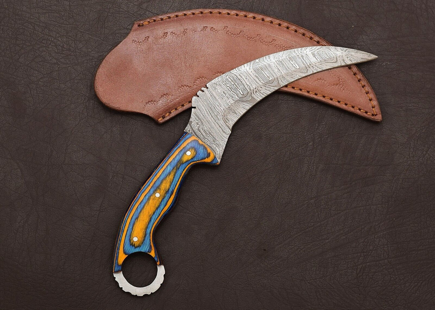 Custom Handmade Damascus Karambit Knife  Wood Handle Karambit Damascus Steel