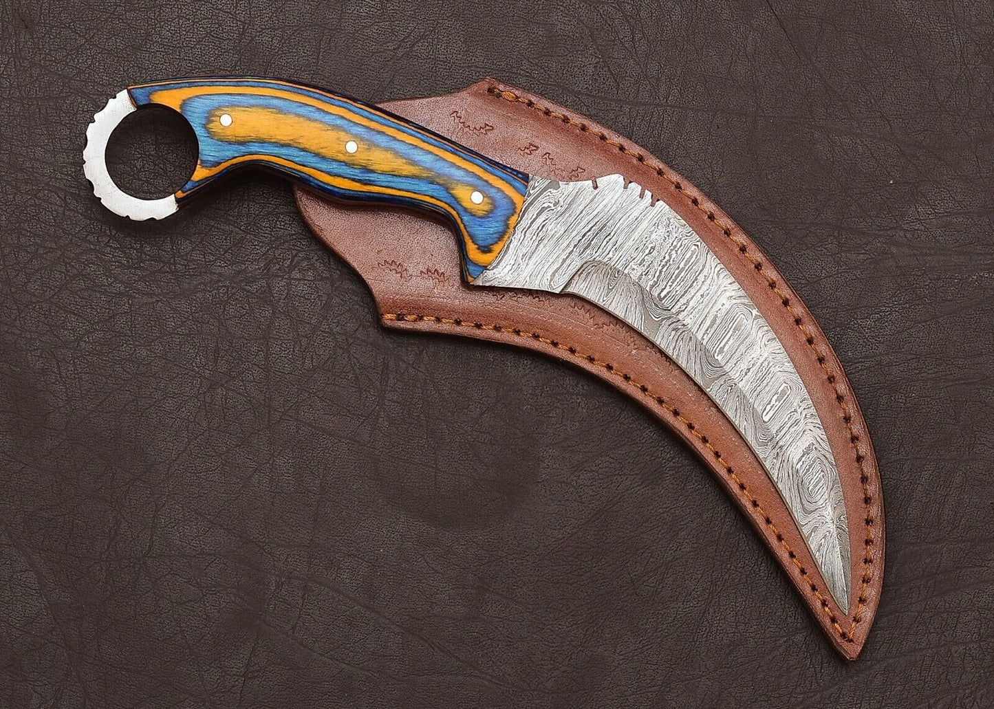 Custom Handmade Damascus Karambit Knife  Wood Handle Karambit Damascus Steel