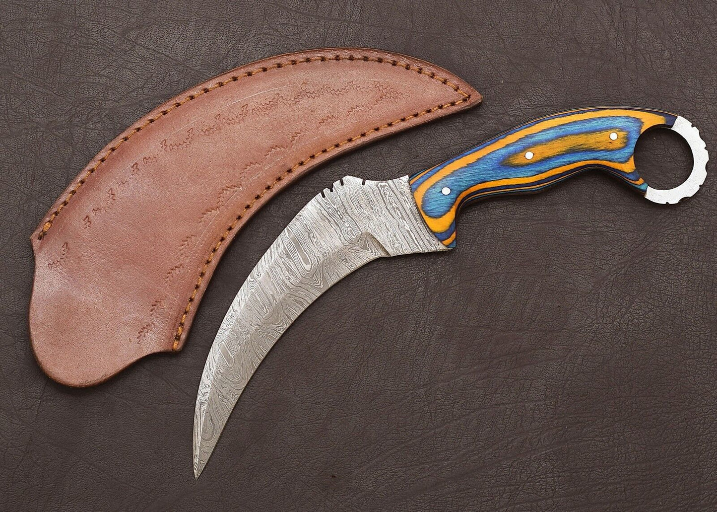 Custom Handmade Damascus Karambit Knife  Wood Handle Karambit Damascus Steel