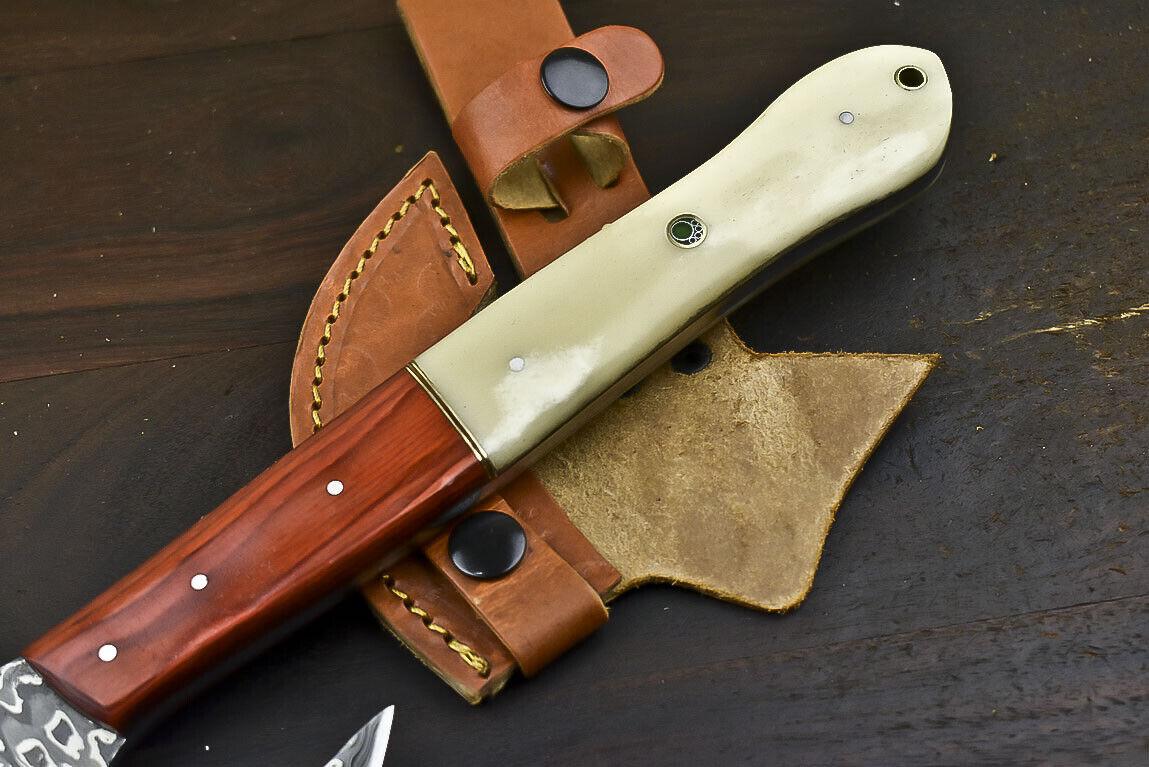 Handmade Damascus Clever Chopper Axe Knife with Camel Bone Handle – 12.8 Inch