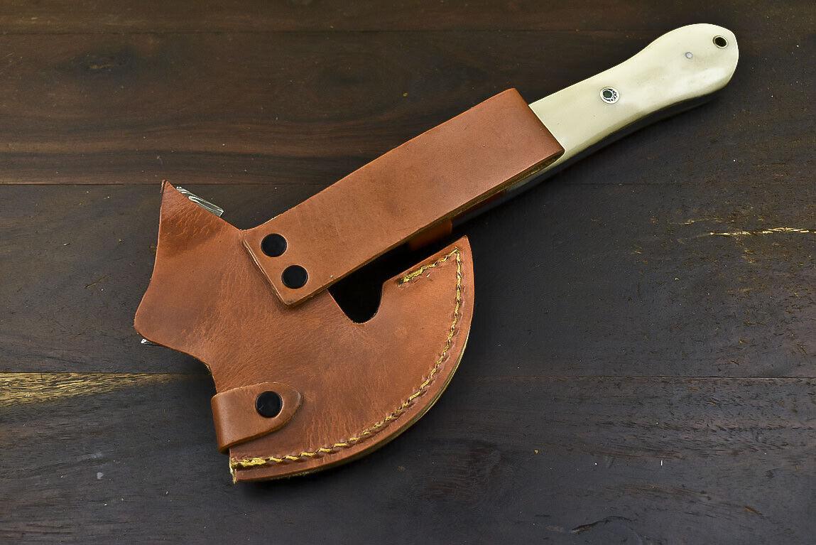 Handmade Damascus Clever Chopper Axe Knife with Camel Bone Handle – 12.8 Inch
