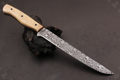 13.5" Handmade Fire Damascus Steel Fillet Knife For Kitchen Use Best Fillet Knife W/Sheath