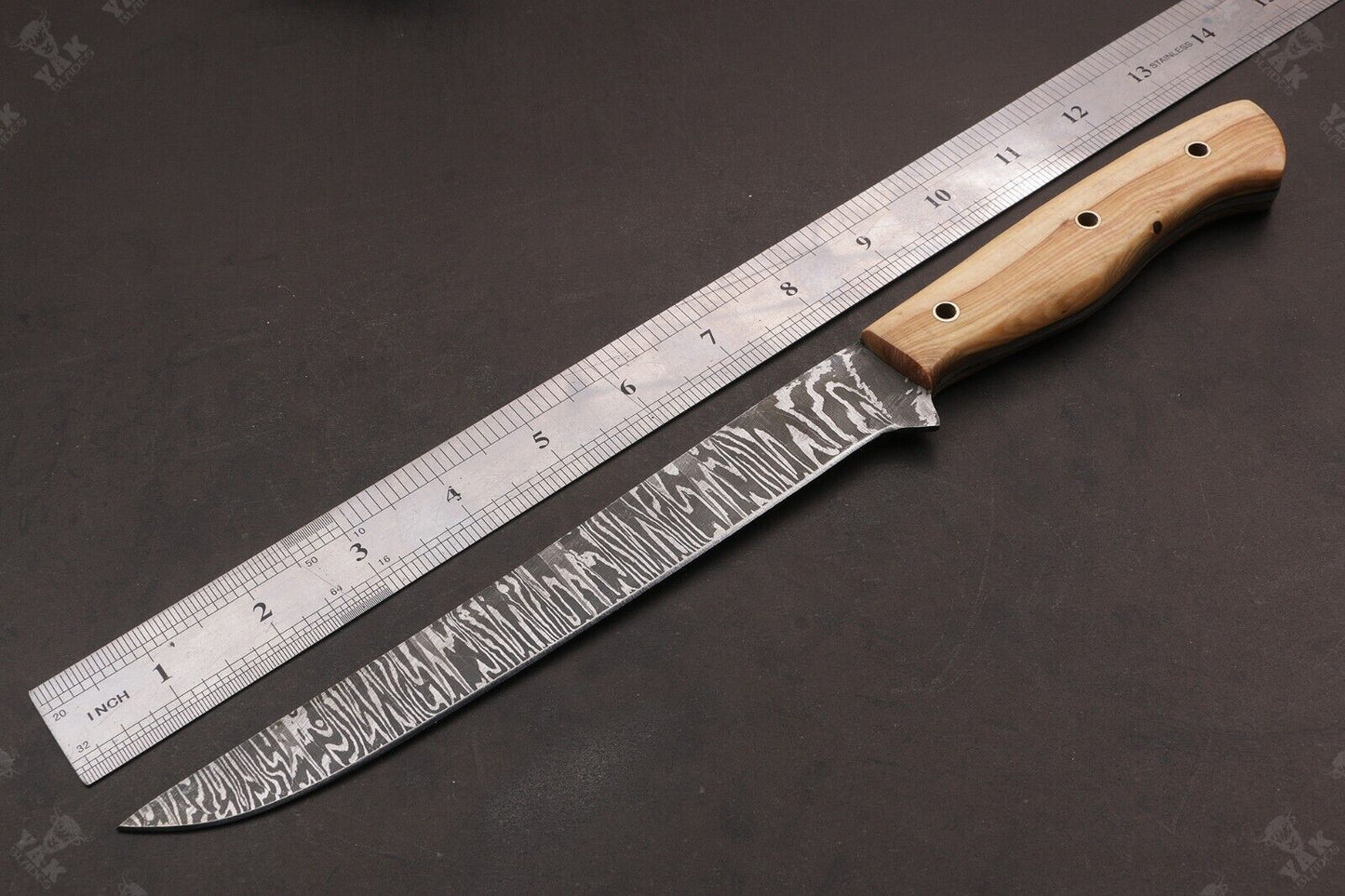13.5" Handmade Fire Damascus Steel Fillet Knife For Kitchen Use Best Fillet Knife W/Sheath