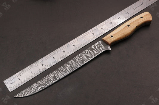 13.5" Handmade Fire Damascus Steel Fillet Knife For Kitchen Use Best Fillet Knife W/Sheath