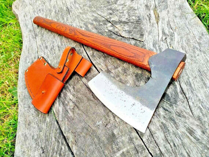 Hand Made Carbon Steel Viking Axe – Hunting Camping Outdoor Tool with Leather Sheath