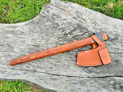 Hand Made Carbon Steel Viking Axe – Hunting Camping Outdoor Tool with Leather Sheath