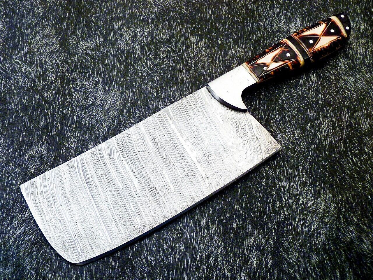 12" Professional Handmade Damascus Steel Chef Chopper Knife with Camel Bone Handle