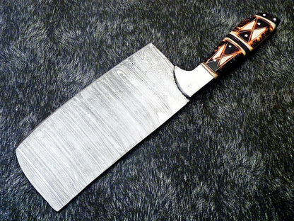 12" Professional Handmade Damascus Steel Chef Chopper Knife with Camel Bone Handle