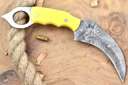 Handmade Damascus Karambit Knife Forged Karambit Damascus Steel Knife with Resin Handle