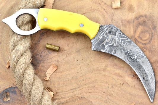 Handmade Damascus Karambit Knife Forged Karambit Damascus Steel Knife with Resin Handle