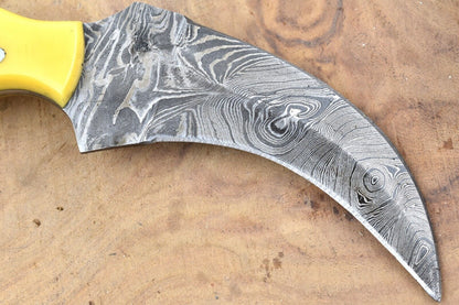 Handmade Damascus Karambit Knife Forged Karambit Damascus Steel Knife with Resin Handle