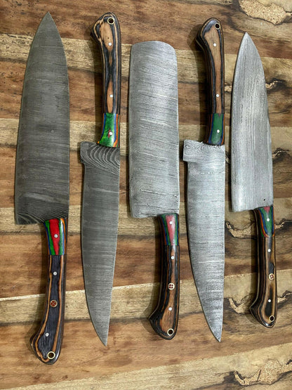 Exquisite 5-Piece Custom Handmade Damascus Steel Kitchen Chef Knife Set | Professional Cooking Knives