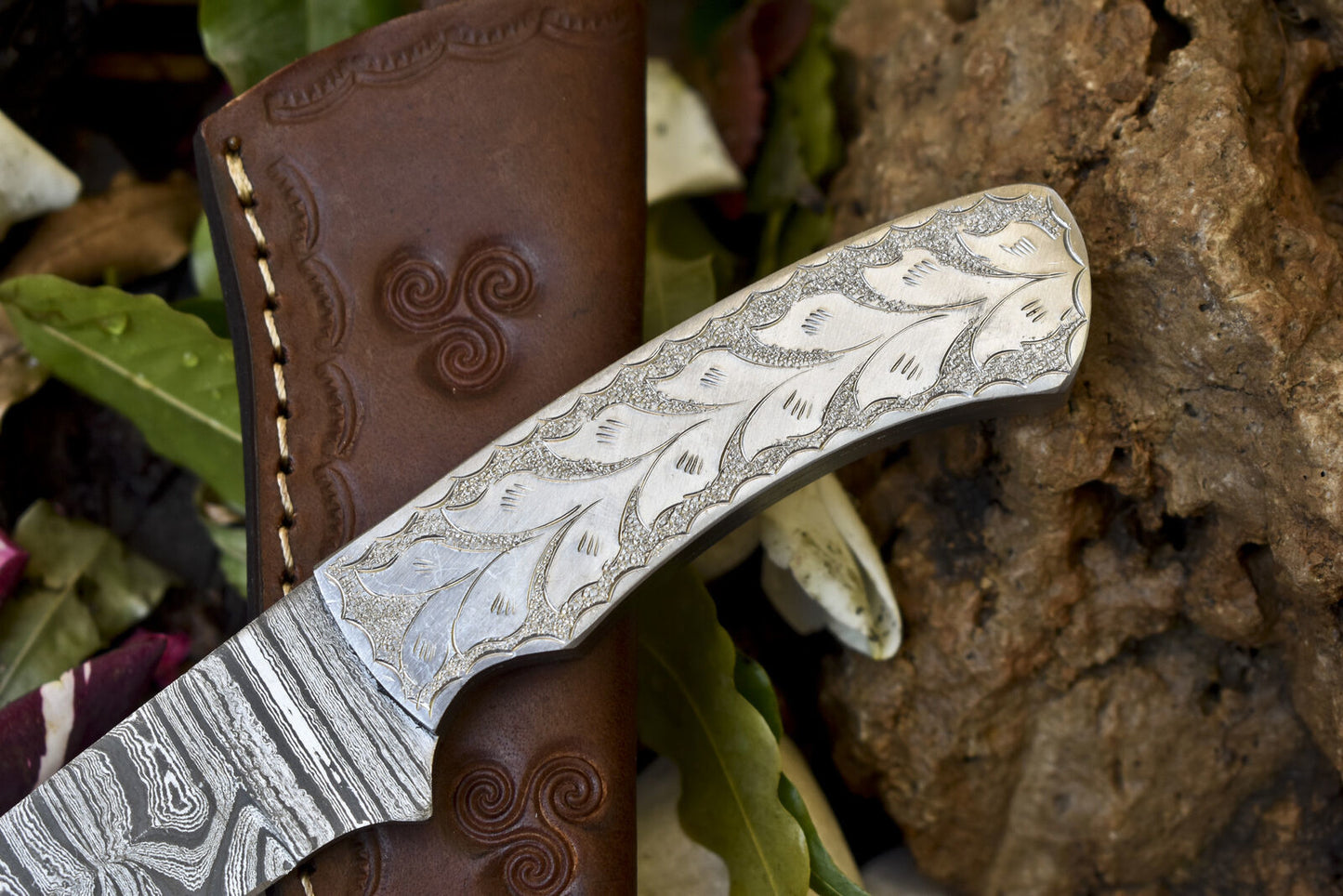 8.5" Handmade Skinner Knife ATS-34 Steel Blade Damascus Handle Everyday Carry