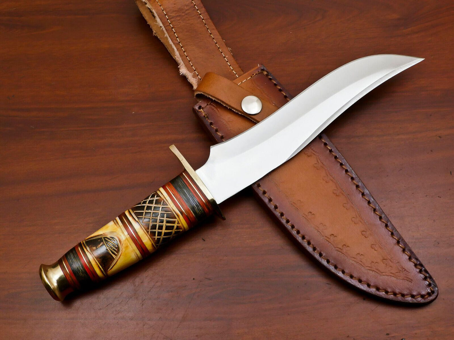 12" Handmade D2 Steel Bowie Knife – Clip Point Full Tang Fixed Blade Hunting & Survival Knife