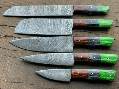 EVEREST HUNT 5-Piece Handmade Damascus Chef Knife Set – Custom Kitchen Knives