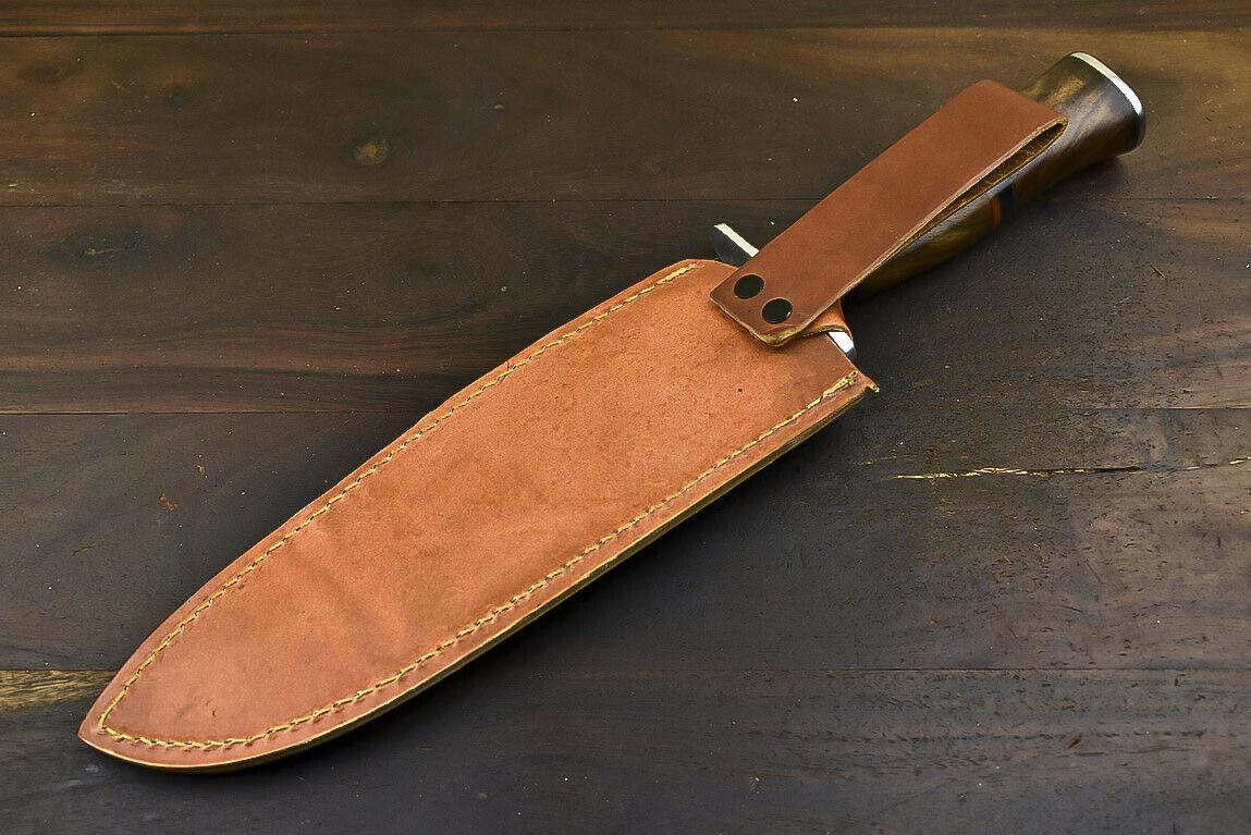 14.5" Damascus Steel Bowie Knife with Walnut Wood Handle Handmade