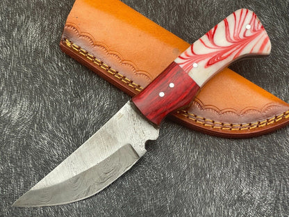 8 Inch Handmade Damascus Bowie Knife with Resin and Hardwood Handle