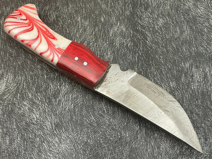 8 Inch Handmade Damascus Bowie Knife with Resin and Hardwood Handle