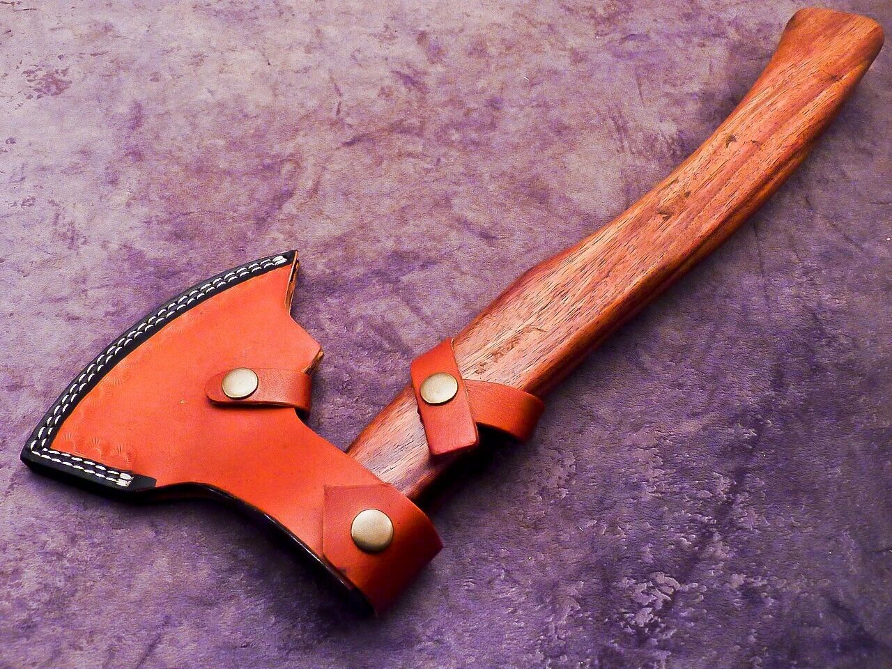Handmade Damascus Steel Axe Limited Edition Unique Collectible with Natural Wood Handle and Leather Sheath