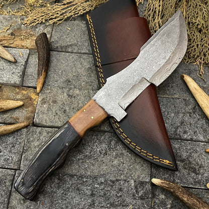 Heritage Forge 11 Inch Handmade Damascus Steel Tracker Hunting Knife with Wooden Handle