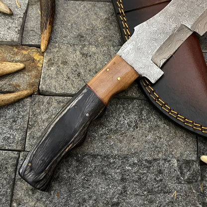 Heritage Forge 11 Inch Handmade Damascus Steel Tracker Hunting Knife with Wooden Handle