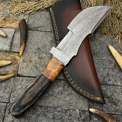 Heritage Forge 11 Inch Handmade Damascus Steel Tracker Hunting Knife with Wooden Handle