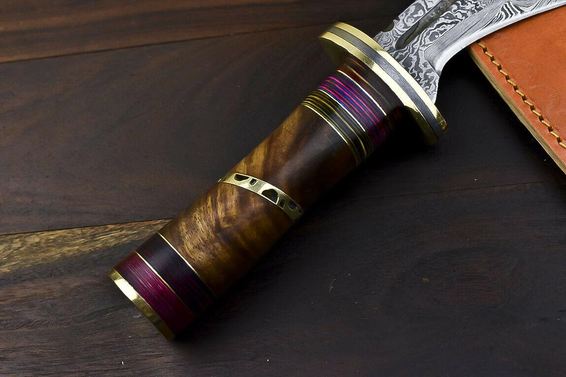 13.7" Damascus Steel Tactical Bowie Knife with Walnut Wood Handle