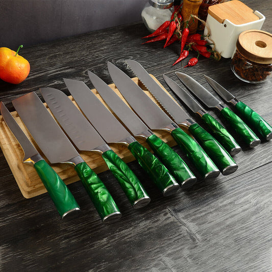2PC Japanese Chef Knife Set Laser Damascus Pattern with Scabbard – Green
