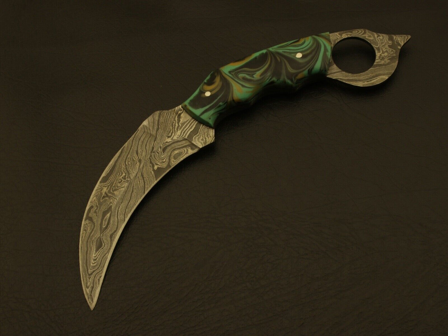 9” Handmade Damascus Karambit Knife Best Karambit With Resin Handle & Damascus Bolsters