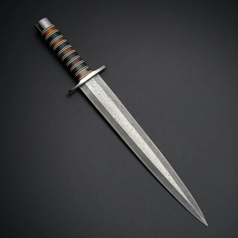 Heritage Forge Handmade Arkansas Toothpick Damascus Steel Dagger with Wood Handle and Sheath