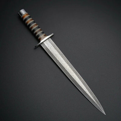 Heritage Forge Handmade Arkansas Toothpick Damascus Steel Dagger with Wood Handle and Sheath
