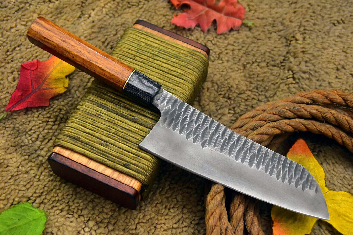 Custom 13.3" Handmade Hammered Spring Steel 5160 Chef Knife – Walnut Wooden Handle