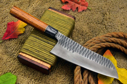 Custom 13.3" Handmade Hammered Spring Steel 5160 Chef Knife – Walnut Wooden Handle