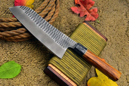 Custom 13.3" Handmade Hammered Spring Steel 5160 Chef Knife – Walnut Wooden Handle