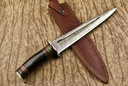 15" Handmade Damascus Steel Bowie Knife – Bull Horn Handle