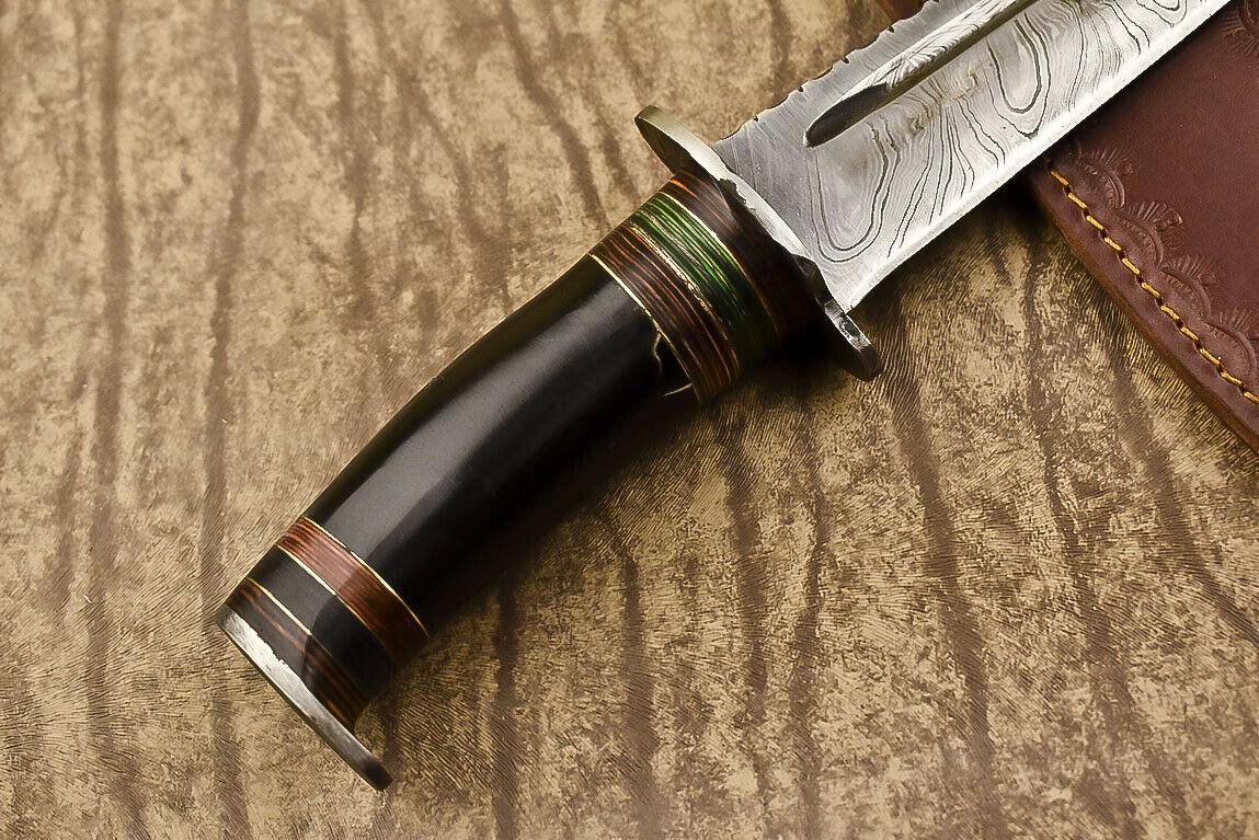 15" Handmade Damascus Steel Bowie Knife – Bull Horn Handle