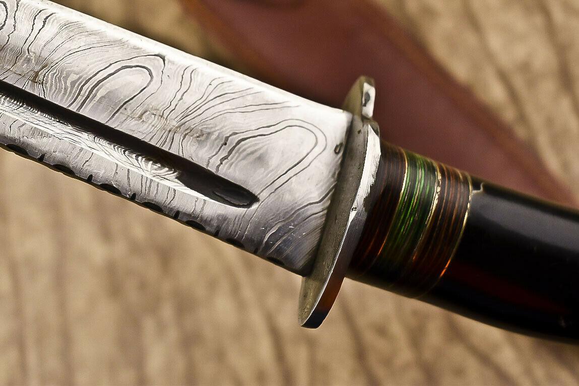 15" Handmade Damascus Steel Bowie Knife – Bull Horn Handle