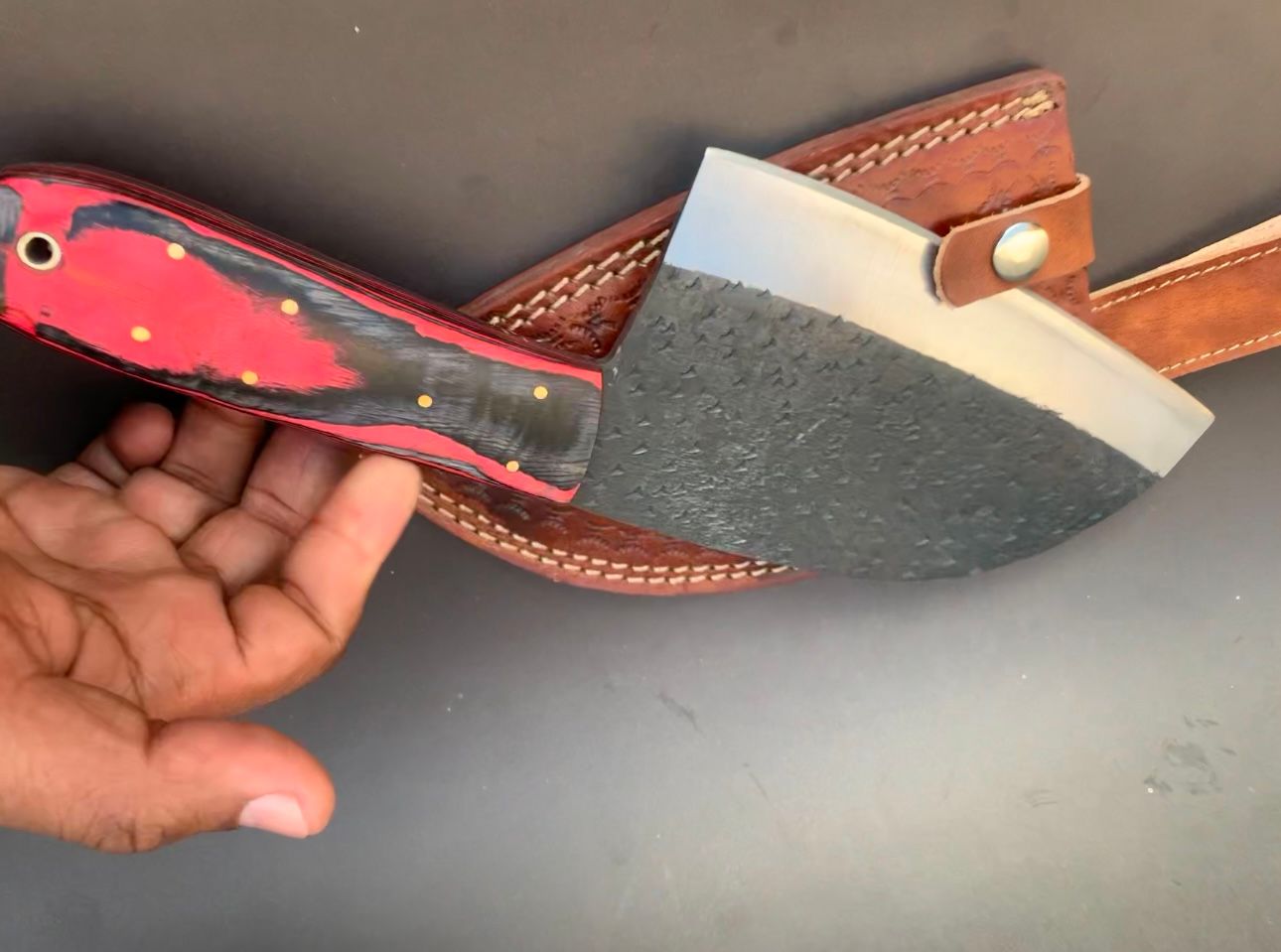Vintage Japanese Damascus Steel Meat Cleaver – 7" Butcher Chef Kitchen Knife with Leather Sheath