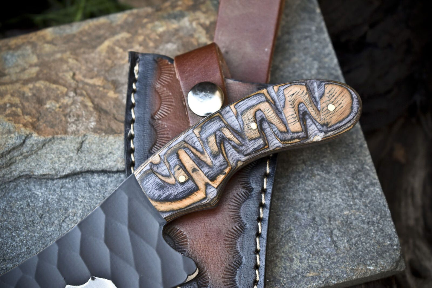 8" AUS-8 Steel Skinner Knife – Hardwood Handle, Leather Sheath, Rare Hunting Edition