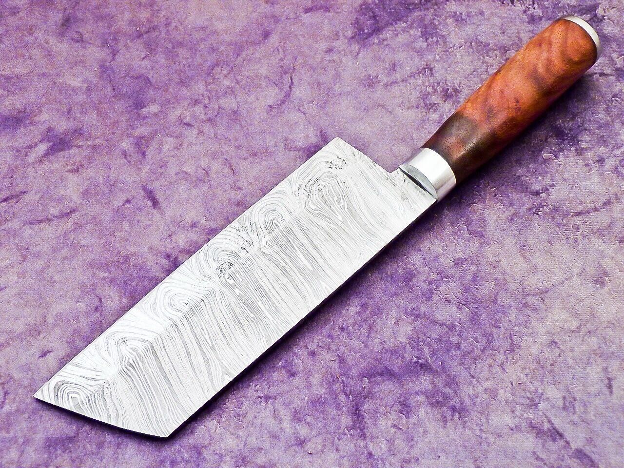 12" Professional Handmade Damascus Steel Chopper Cleaver Knife with Natural Wood Handle & Steel Bolster