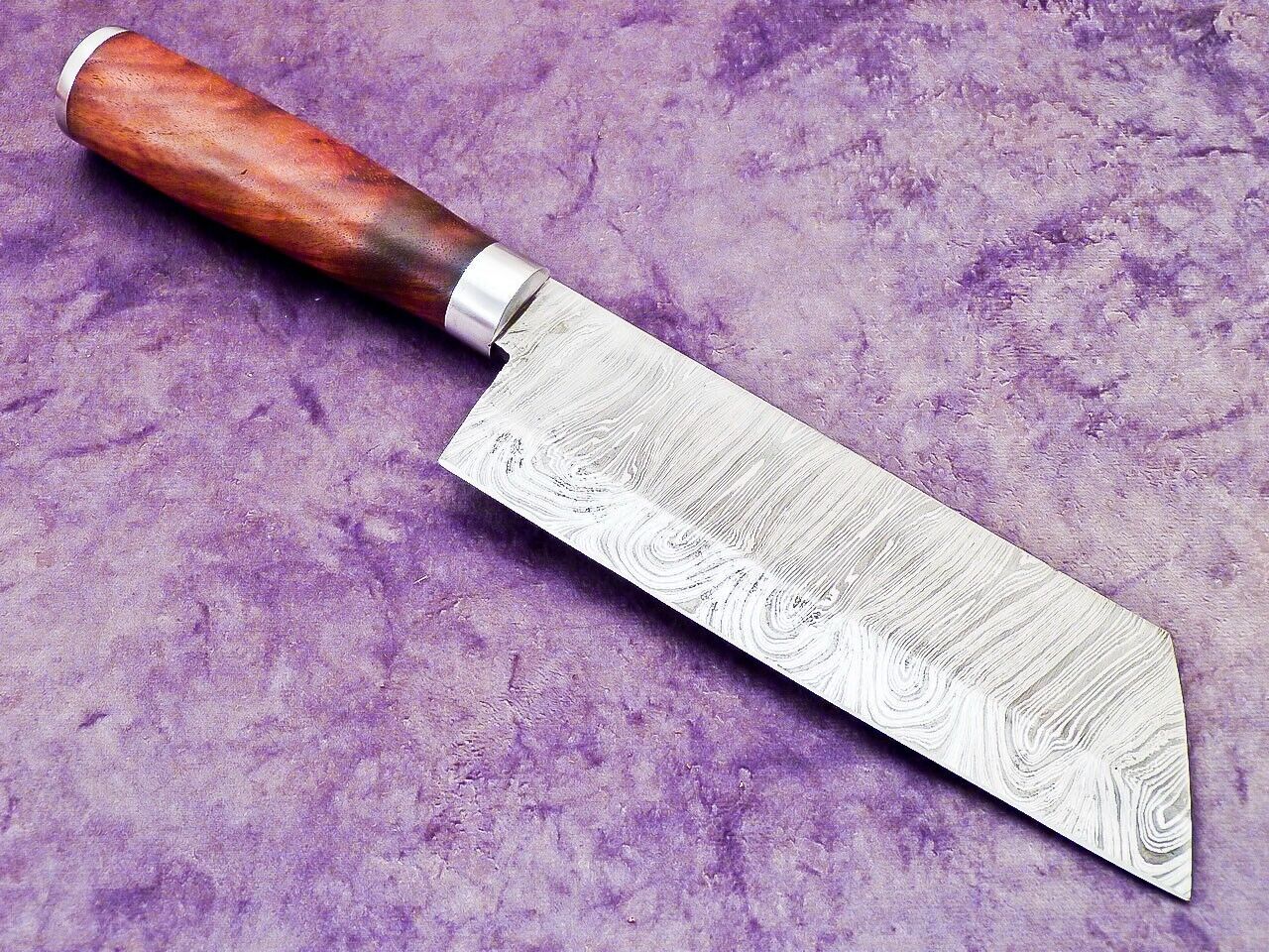 12" Professional Handmade Damascus Steel Chopper Cleaver Knife with Natural Wood Handle & Steel Bolster