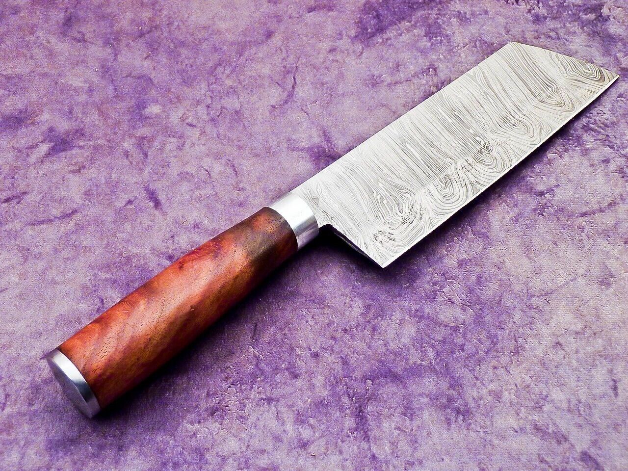 12" Professional Handmade Damascus Steel Chopper Cleaver Knife with Natural Wood Handle & Steel Bolster