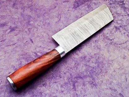 12" Professional Handmade Damascus Steel Chopper Cleaver Knife with Natural Wood Handle & Steel Bolster