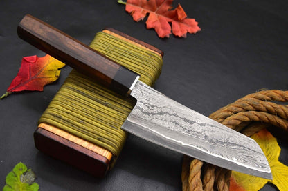 Custom San Mai Damascus Steel Chef Knife Handmade – Walnut & Horn Handle
