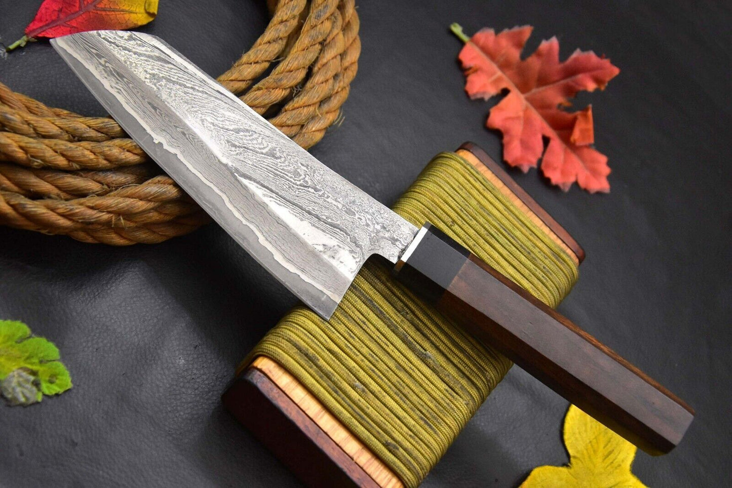 Custom San Mai Damascus Steel Chef Knife Handmade – Walnut & Horn Handle