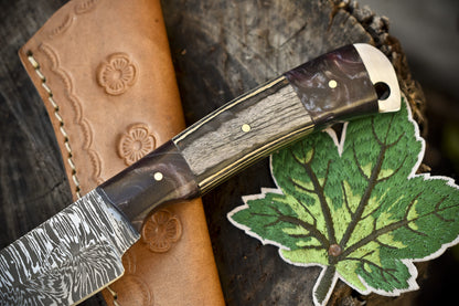 Twist Damascus Skinner Knife Hardwood Handle Micarta Bolster Hunting Gift