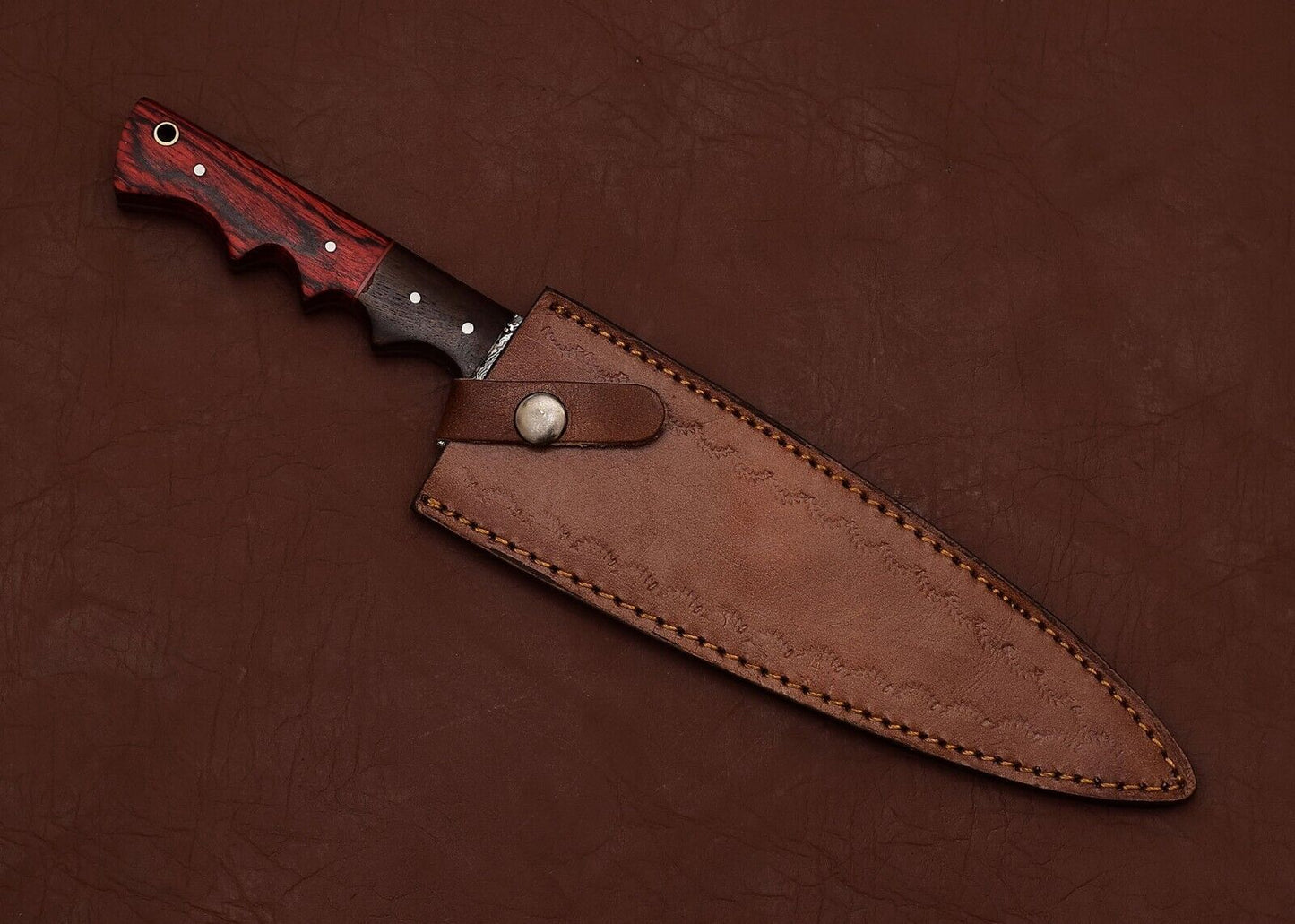 Handcrafted Damascus Steel Chef & Fillet Knife with 8" Blade and Pakka Wood Handle